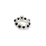 white pearls black lavastones ring flowers