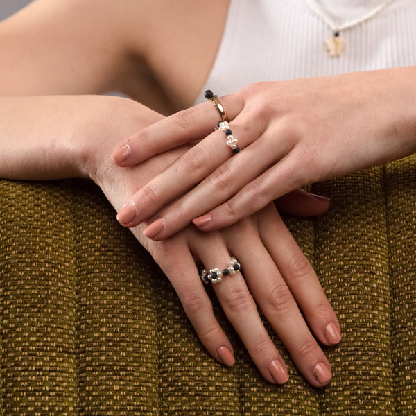 jewelry goals unique rings pearl lavastones black white pretty